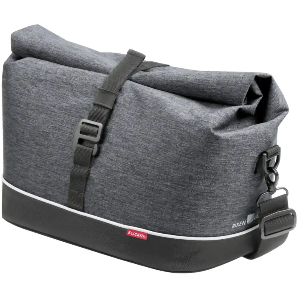 KLICKfix Rackpack City mit KLICKfix Bodenkupplung für Racktime Gepäckträger grau Gepäckträgertasche