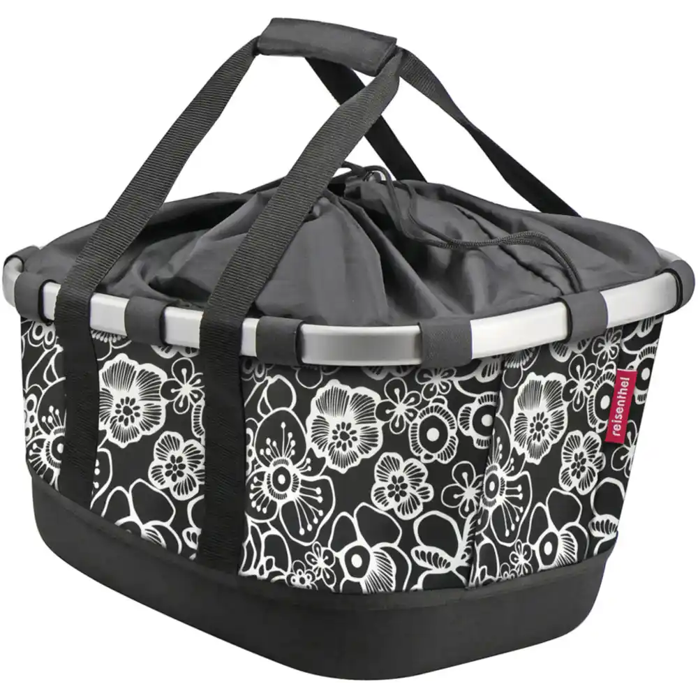 KLICKfix Reisenthel Bikebasket GT mit KLICKfix UniKlip 2 Adapter fleur schwarz Gepäckträgerkorb