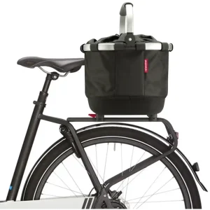 KLICKfix Reisenthel Carrybag GT mit KLICKfix Bodenkupplung für Racktime Gepäckträger schwarz / silber Gepäckträgerkorb