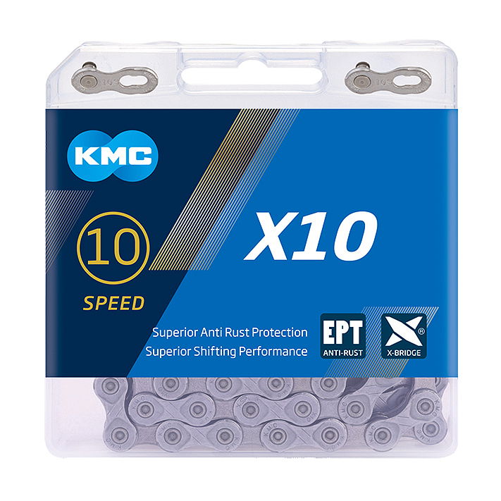 KMC Fahrrad Kette X10 EPT 10-fach silber 114 Glieder, 1/2" x 11/128"