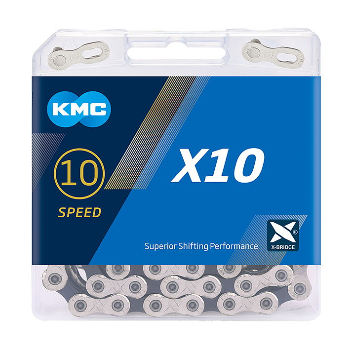 KMC Fahrrad Kette X10 10-fach silber/schwarz 114 Glieder, 1/2" x 11/128"