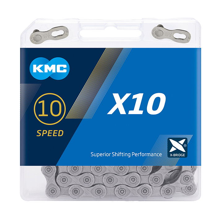 KMC Fahrrad Kette X10 10-fach grau 114 Glieder, 1/2" x 11/128"