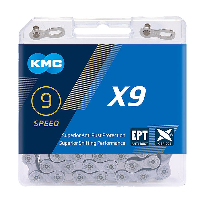 KMC Fahrrad Kette X9 EPT 9-fach silber 114 Glieder, 1/2" x 11/128"