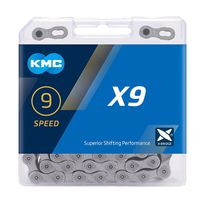 KMC Fahrrad Kette X9 9-fach grau 114 Glieder, 1/2" x 11/128"