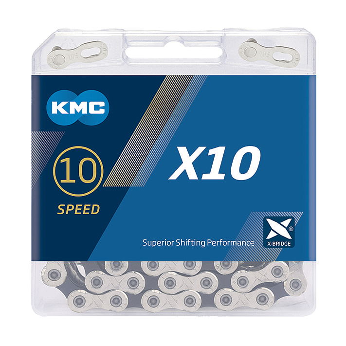 KMC Fahrrad Kette X10 10-fach silber/schwarz 122 Glieder, 1/2" x 11/128"