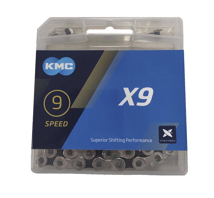 KMC Fahrrad Kette X9 9-fach silber/schwarz 114 Glieder, 1/2" x 11/128"