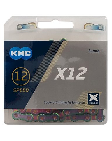 KMC Fahrrad Kette X12 Aurora Blue 12-fach Aurora Blue 126 Glieder, 1/2" x 11/128"