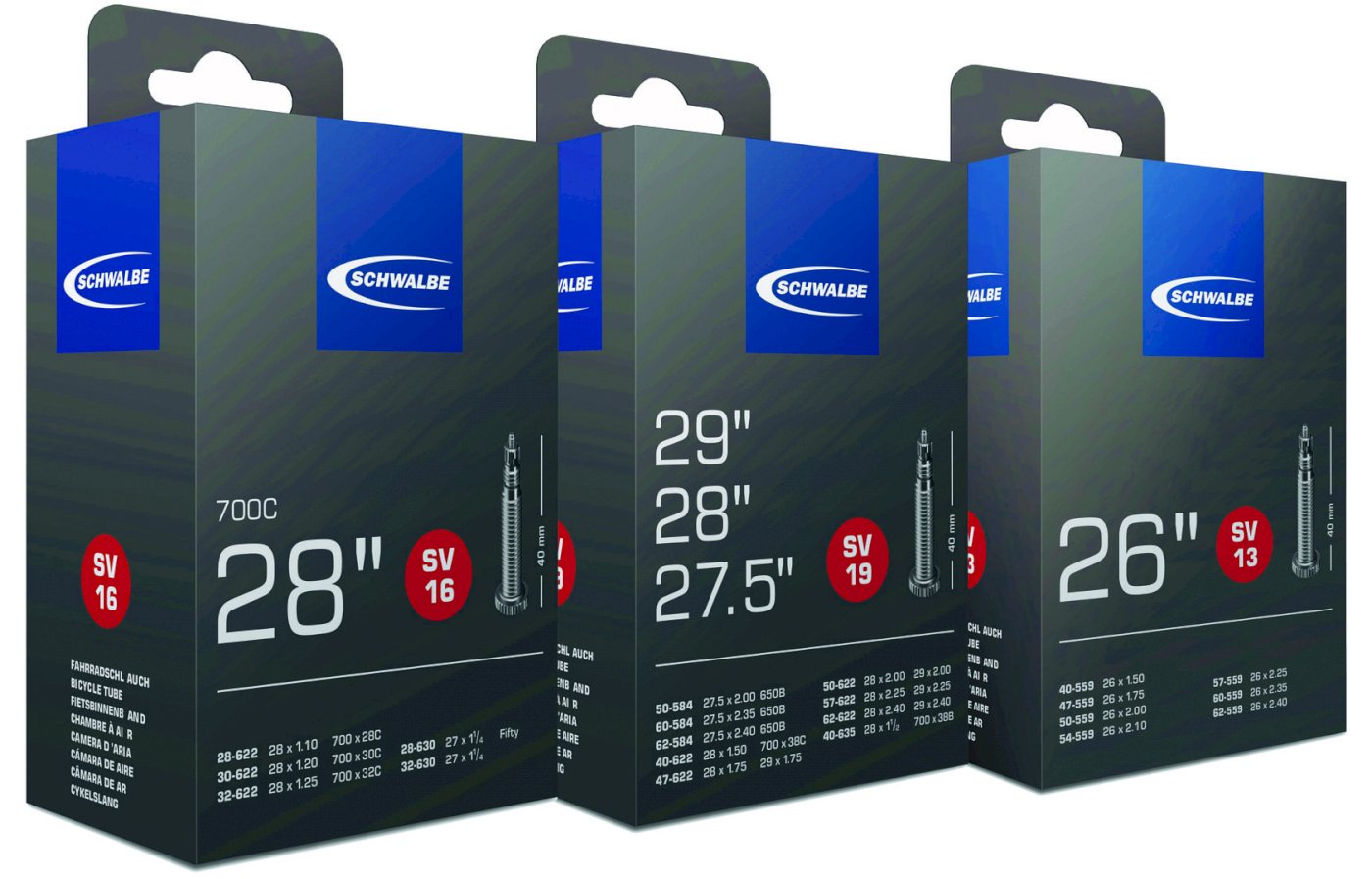 Schwalbe Fahrradschlauch SV Ventil Nr. 15 28" 50 mm 18/28-622/630