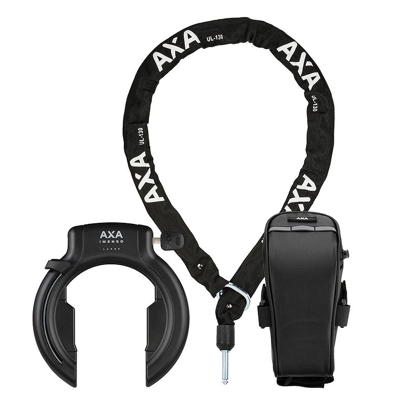 AXA Rahmenschloss Set Imenso L AZ inkl. Kette ULC (130 cm) und Tasche 75 mm schwarz