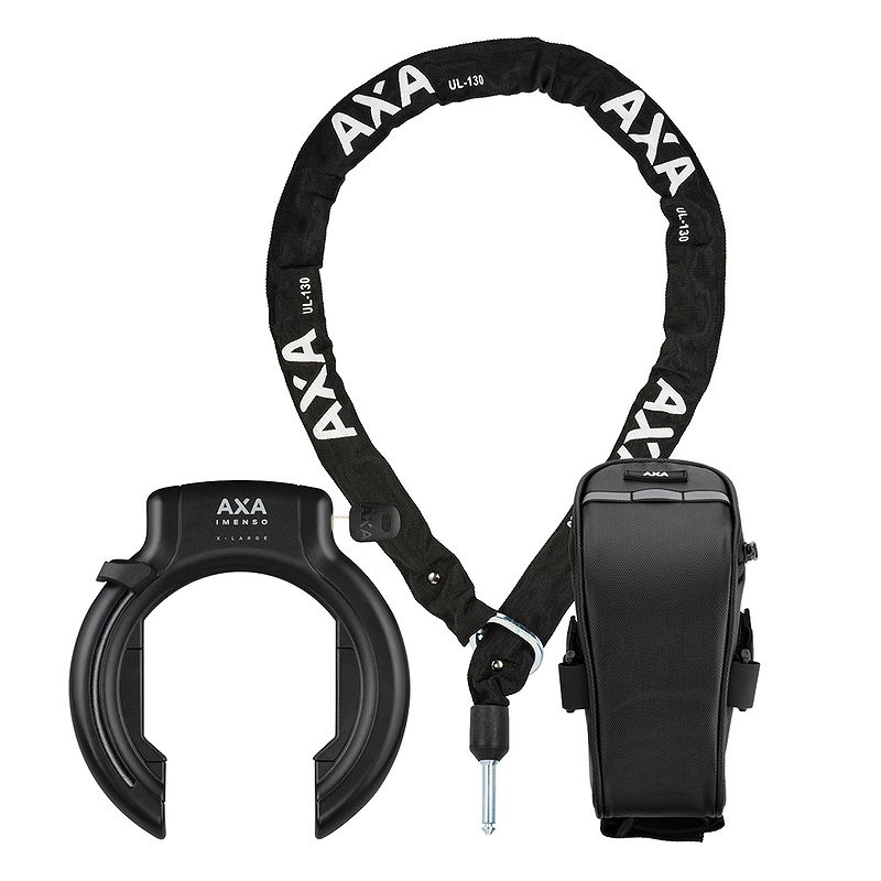 AXA Rahmenschloss Set Imenso XL AZ inkl. Kette ULC (130 cm) und Tasche 92 mm schwarz