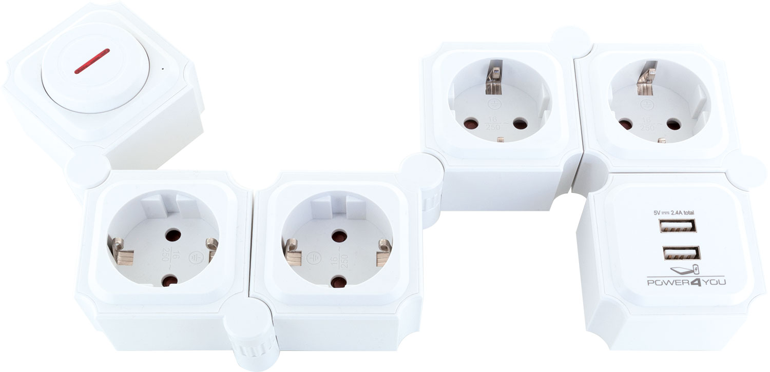 Schwaiger weiße flexible Steckdosenleiste mit USB
