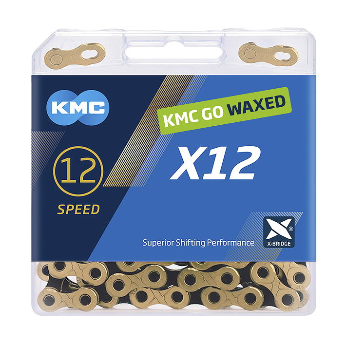KMC Fahrrad Kette X12 Ti-N WAXED 12-fach gold/schwarz 126 Glieder, 1/2" x 11/128"