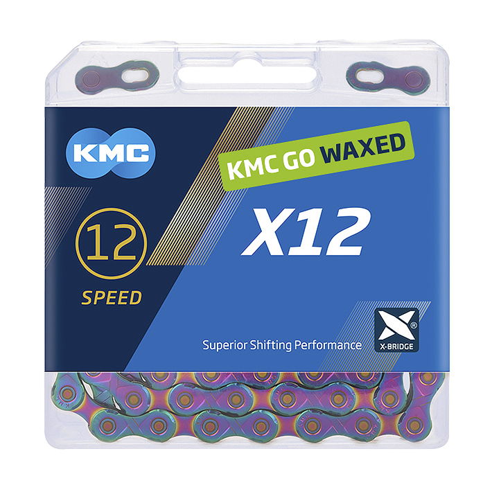 KMC Fahrrad Kette X12 Aurora Blue WAXED 12-fach aurora blue 126 Glieder, 1/2" x 11/128"