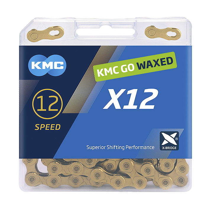 KMC Fahrrad Kette X12 Ti-N WAXED 12-fach gold 126 Glieder, 1/2" x 11/128"